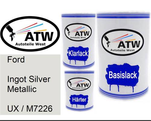 Ford, Ingot Silver Metallic, UX / M7226: 500ml Lackdose + 500ml Klarlack + 250ml Härter - Set, von ATW Autoteile West.